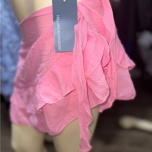 Hillard & Hanson Pink Ruffled Mini Sarong / Pareo - Lightweight & Chic! Small